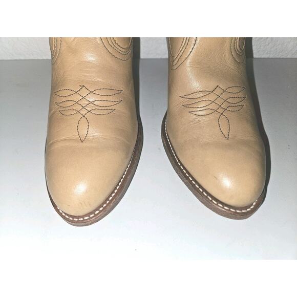 Vintage ACME Boots Pull On Heeled Tan Leather Women's 7.5 Medium - Picture 3 of 12